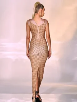 Embellishment|Dresses*Embellishment O/S Aminah Crystal Printed Mesh Maxi Dress