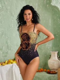Bikini Sets|Swimwear*Mew Mews Fashion Amos Flower Metallic Swimwear Two Piece Set