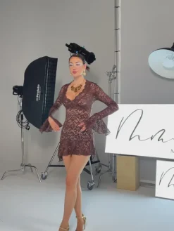 Dresses|Mini Dresses*Mew Mews Fashion Angharad V Neck Lace Mini Dress