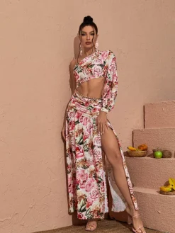 Dresses|Maxi Dresses*Mew Mews Fashion Annabella One Shoulder Floral Cutout Maxi Dress In Pink