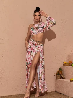 Dresses|Maxi Dresses*Mew Mews Fashion Annabella One Shoulder Floral Cutout Maxi Dress In Pink