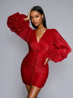 Dresses|Mini Dresses*Mew Mews Fashion Anneline V Neck Ruched Mini Dress In Red