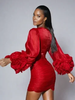 Dresses|Mini Dresses*Mew Mews Fashion Anneline V Neck Ruched Mini Dress In Red