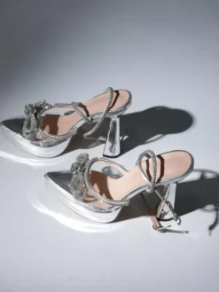 Shoes*Mew Mews Fashion Anouk Bow Crystal Heels In Silver