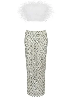 Sets & Co-ords*Mew Mews Fashion Ansley Strapless Feather Mesh Skirt Set In White