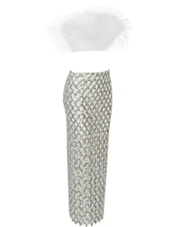 Sets & Co-ords*Mew Mews Fashion Ansley Strapless Feather Mesh Skirt Set In White