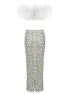 Sets & Co-ords*Mew Mews Fashion Ansley Strapless Feather Mesh Skirt Set In White