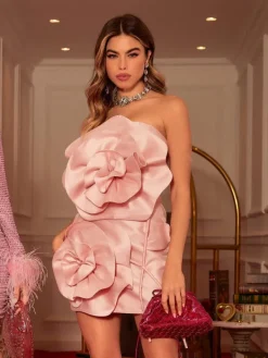 Dresses|Mini Dresses*Mew Mews Fashion Anwen Strapless Flower Mini Dress In Blush