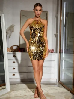 Embellishment|Dresses*Embellishment April Embellished Mini Dress In Gold