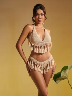 Bikini Sets|Swimwear*Mew Mews Fashion Aquila Knit Fringe Bikini Two Piece Set