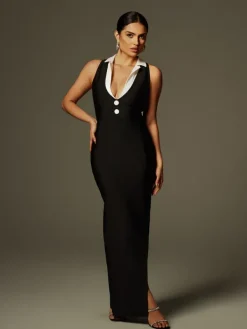 Dresses|Maxi Dresses*Bandage Aracely Folded Collar Maxi Dress