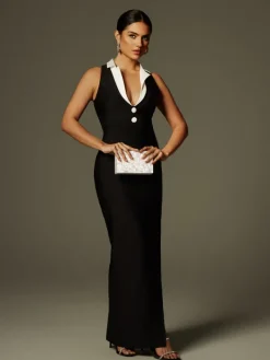 Dresses|Maxi Dresses*Bandage Aracely Folded Collar Maxi Dress