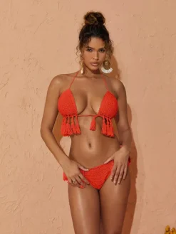 Bikini Sets|Swimwear*Mew Mews Fashion Argelia Knitted Tassel Bikini Two Piece Set In Orange