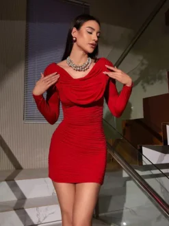 Dresses|Mini Dresses*Mew Mews Fashion Arina Long Sleeve Plunge Mini Dress