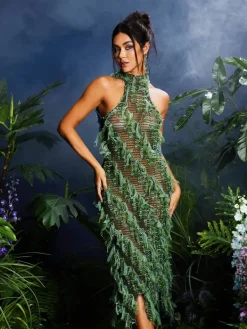 Dresses|Midi Dresses*Mew Mews Fashion Arlo Halterneck Backless Hollow Midi Dress In Green