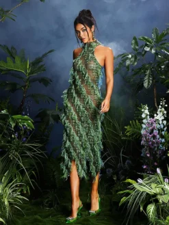 Dresses|Midi Dresses*Mew Mews Fashion Arlo Halterneck Backless Hollow Midi Dress In Green