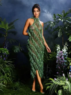 Dresses|Midi Dresses*Mew Mews Fashion Arlo Halterneck Backless Hollow Midi Dress In Green
