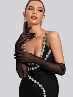Gloves*Mew Mews Fashion O/S Armani Mesh Gloves In Black