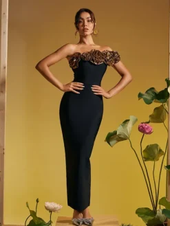 Dresses|Maxi Dresses*Bandage Arnau One Shoulder Flower Maxi Dress In Gold