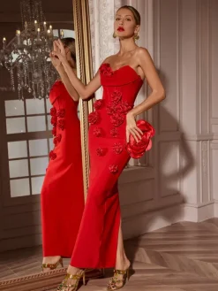 Dresses|Maxi Dresses*Bandage Arushi Strapless Flower Dress In Red