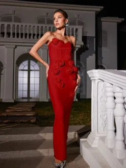 Dresses|Maxi Dresses*Bandage Arushi Strapless Flower Dress In Red