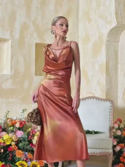Dresses|Midi Dresses*Mew Mews Fashion Aryndriel Sleeveless Cowl Neck Satin Midi Dress