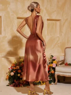 Dresses|Midi Dresses*Mew Mews Fashion Aryndriel Sleeveless Cowl Neck Satin Midi Dress