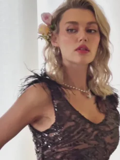 Dresses*Mew Mews Fashion Ashwin Sequin Feather Mini Dress
