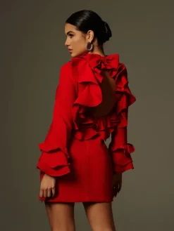 Dresses|Mini Dresses*Mew Mews Fashion Asiah Flounce Sleeve Bow Mini Dress