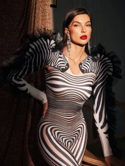 Jumpsuits & Romper|Embellishment*Embellishment O/S Assisi Tulle Trimmed Zebra Printed Jumpsuit