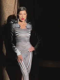 Jumpsuits & Romper|Embellishment*Embellishment O/S Assisi Tulle Trimmed Zebra Printed Jumpsuit