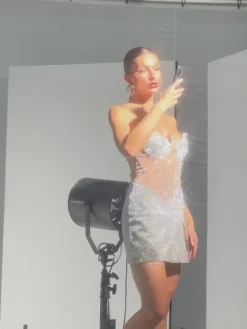 Embellishment|Dresses*Embellishment Auburn Strapless Sequin Split Mini Dress