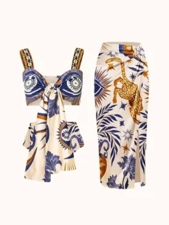 Bikini Sets*Mew Mews Fashion Augusta Printed Bikini Three Piece Set