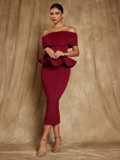 Midi Dresses|Dresses*Mew Mews Fashion Augustus Off Shoulder Flounce Midi Dress