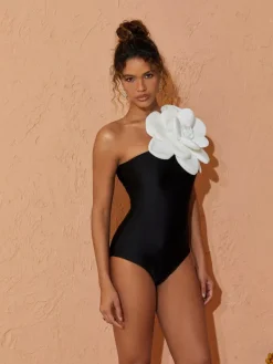 One Piece|Swimwear*Mew Mews Fashion Aureliana Flower One Piece Swimsuit In Black