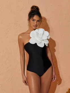 One Piece|Swimwear*Mew Mews Fashion Aureliana Flower One Piece Swimsuit In Black