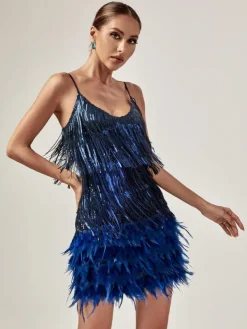 Dresses|Mini Dresses*Mew Mews Fashion Austyn Tassel Feather Mini Dress In Royal Blue