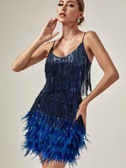 Dresses|Mini Dresses*Mew Mews Fashion Austyn Tassel Feather Mini Dress In Royal Blue