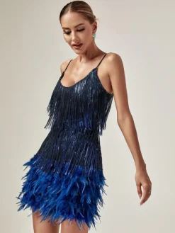 Dresses|Mini Dresses*Mew Mews Fashion Austyn Tassel Feather Mini Dress In Royal Blue