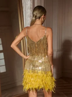 Dresses|Mini Dresses*Mew Mews Fashion Austyn Tassel Feather Mini Dress In Gold