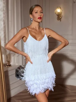 Dresses|Mini Dresses*Mew Mews Fashion Austyn Tassel Feather Mini Dress In White