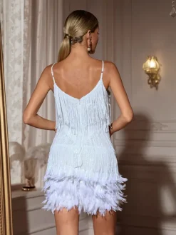 Dresses|Mini Dresses*Mew Mews Fashion Austyn Tassel Feather Mini Dress In White