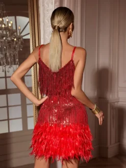 Dresses|Mini Dresses*Mew Mews Fashion Austyn Tassel Feather Mini Dress In Red