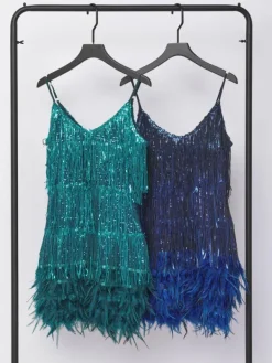 Dresses|Mini Dresses*Mew Mews Fashion Austyn Tassel Feather Mini Dress In Emerald
