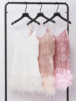 Dresses|Mini Dresses*Mew Mews Fashion Austyn Tassel Feather Mini Dress In Champagne