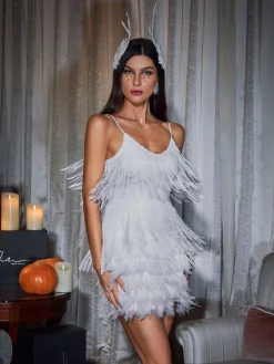 Dresses|Mini Dresses*Mew Mews Fashion Austyn Tassel Feather Mini Dress In White