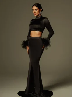 Sets & Co-ords*Mew Mews Fashion Avalee Long Sleeve Feather Satin Skirt Set