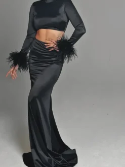 Sets & Co-ords*Mew Mews Fashion Avalee Long Sleeve Feather Satin Skirt Set