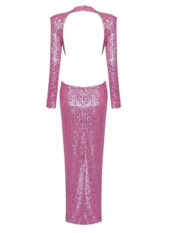Dresses|Maxi Dresses*Mew Mews Fashion Aviva Long Sleeve Cutout Sequin Maxi Dress In Pink