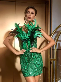 Embellishment|Dresses*Lu Yili Aydin Strapless Sequin Feather Mini Dress